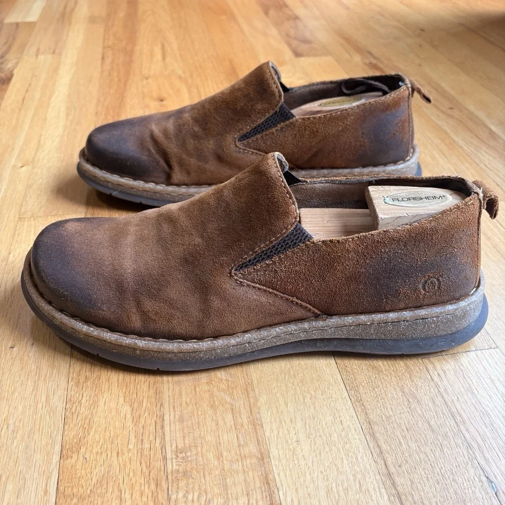 Born Bryson Slip On Brown Distressed Leather Loafer Shoes in Mens Size 12 Casual